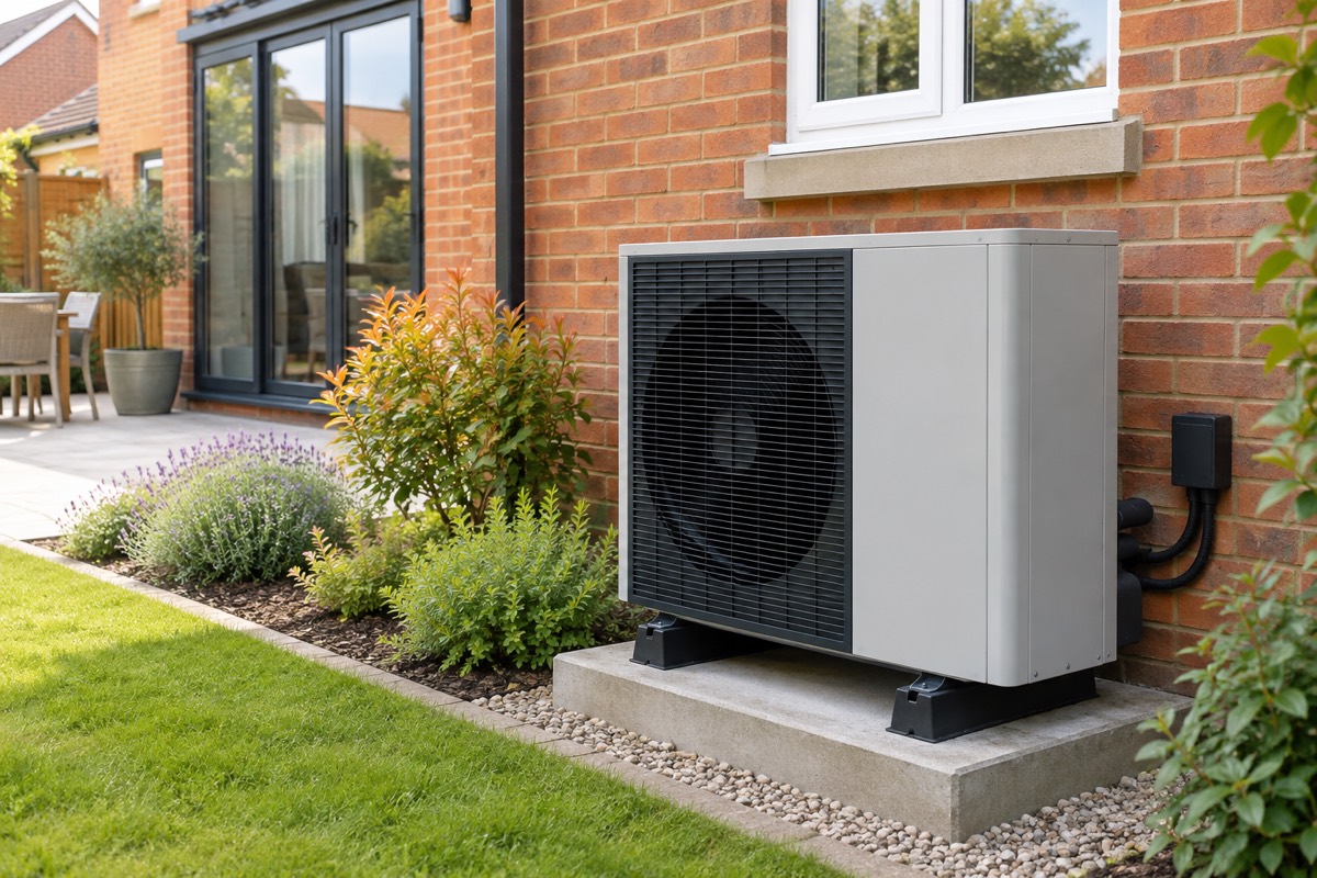 An air source heat pump outside a house