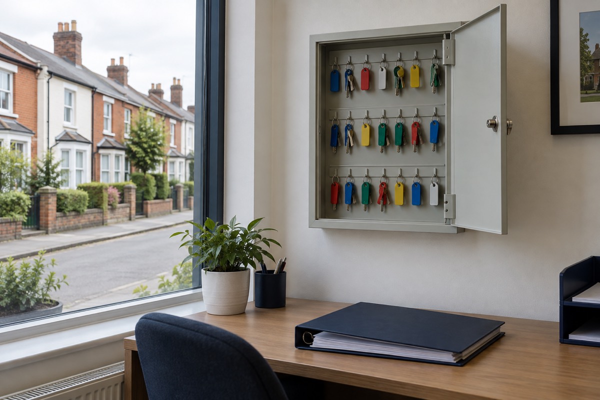 A key cabinet in a lettings office